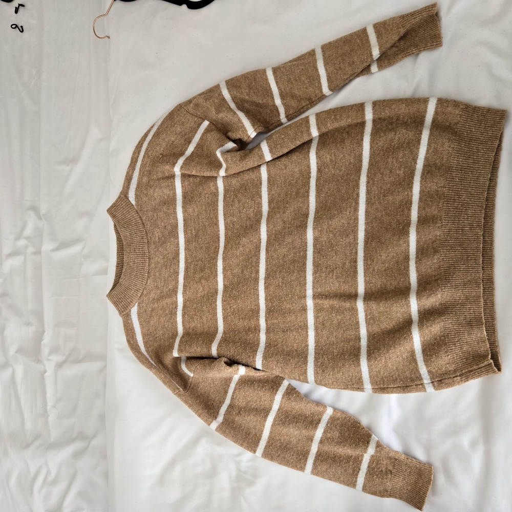 Striped Tan and White Women's Sweater